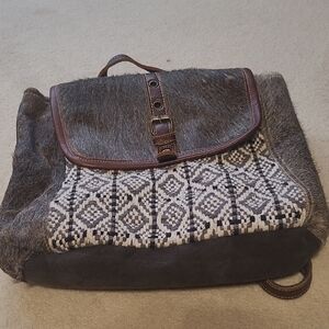 Myra Fur, Black Denim & Tweed Backpack/Purse